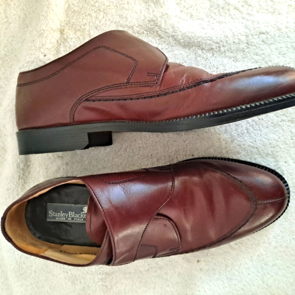Vintage Stanley Blacker Italy Mens Oxblood Leather Split Toe Monk Strap Oxford